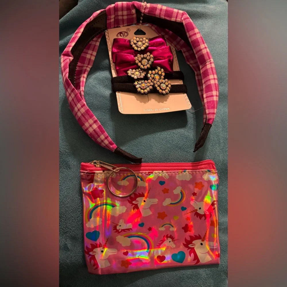 Pink Headband and Unicorn Pouch Set